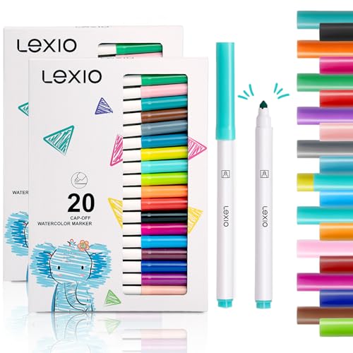 Lexio Washable Markers For Kids, 20 Vibrant Coloring, Washable Non Toxic Markers for Toddlers, Conical Tip, Easy Clean Coloring Book Marker Set for Kids Toddlers Adults Students (2 Box | 40 Markers) - size: 20 Count (Pack of 2)