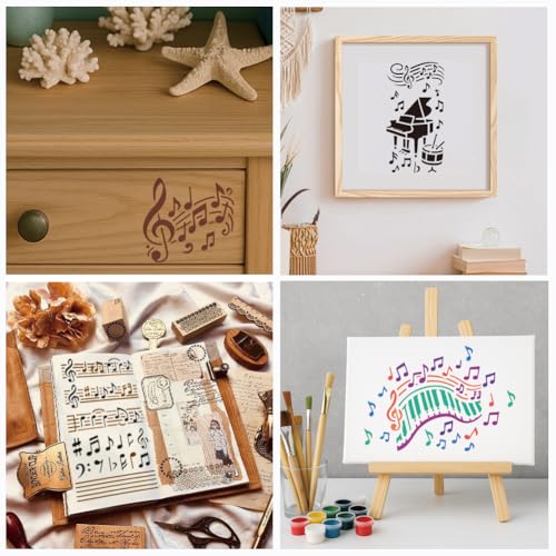 12 Sheets Musical Note Stencils for Painting, 12 Styles Reusable Musical Designs Drawing Templates Plastic Art PET Templates for Painting on Wall Wood Home Decor - style: Music