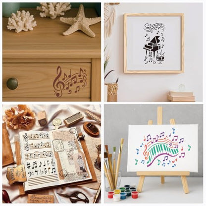 12 Sheets Musical Note Stencils for Painting, 12 Styles Reusable Musical Designs Drawing Templates Plastic Art PET Templates for Painting on Wall Wood Home Decor - style: Music