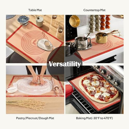 Non-slip Silicone Pastry Mat Extra Large with Measurements 28''By 20'' for Silicone Baking Mat, Counter, Dough Rolling, Oven Liner,Fondant/Pie Crust By Folksy Super Kitchen Red - size: 28"L x 20"W