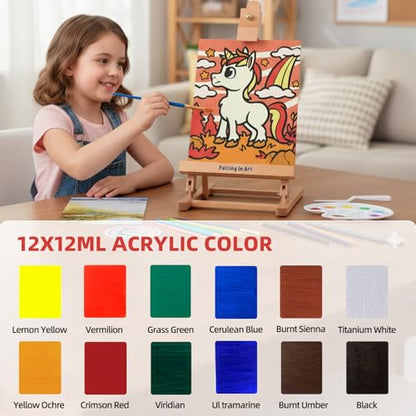 Falling in Art 52Pcs Acrylic Paint Set with Table Easel, Art Painting Kit with Acrylic Paints, Canvas Panels, Paintbrushes, Canvas Supplies Kit for Kids, Adults, Beginners, and Artists, Red - color: Red