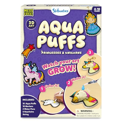 Skillmatics Aqua Puffs - 3D Art Kit, Princesses & Unicorns, Mess-Free Paint by Number Craft for Kids, DIY Color Activity, Screen-Free Fun, Best Gift for Girls & Boys Age 4, 5, 6, 7, 8, 9, 10 - color: Princesses & Unicorns