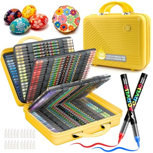 360 Colors Acrylic Paint Markers, Soft Brush Tip Acrylic Markers Set | Paint Pens for Wood, Fabric, Canvas, Glass, Stone, Canvas, Rock Painting and DIY Crafts Art Supplies (Suitcase Style) - color: 360 Colors