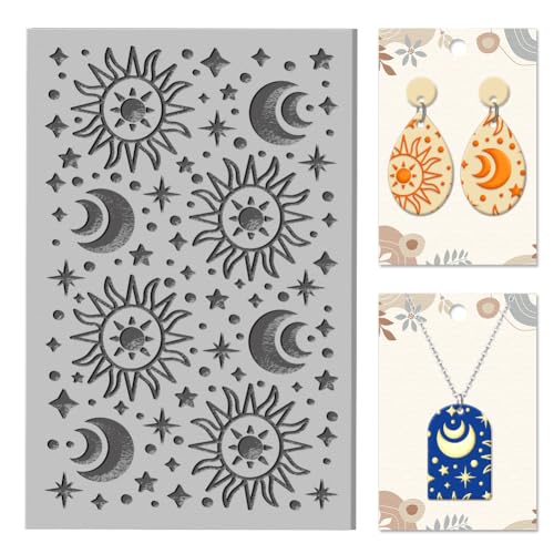 CHGCRAFT Tarot Clay Texture Mat Modeling Pattern Pad Sun Moon Stars Texture Sheets for Polymer Clay Making Earrings Jewelry Tools, 3.9x2.6x0.1inch - style: Tarot pattern