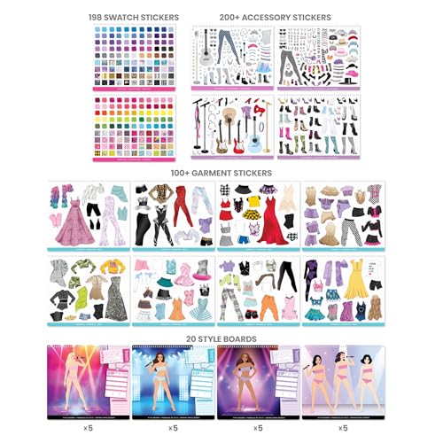 Fashion Angels Live! in Concert Sticker Stylist Fashion Set, Includes Concert Venue Style Boards, Popstar Silhouettes & 600+ Stickers, Ideal Gift for Kids & Teens - style: Pop Star