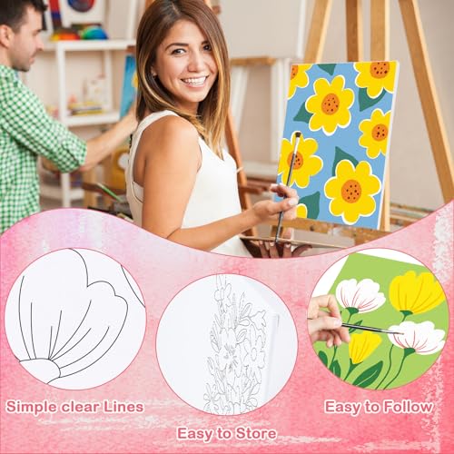 16 Pcs Pre Drawn Canvas for Painting for Adults Sip and Paint Kit Pre Printed Canvas to Paint DIY Art Party Supplies Girls Night Date Night (Floral Pattern, 8x10 in) - size: 8x10 in, style: Floral Pattern