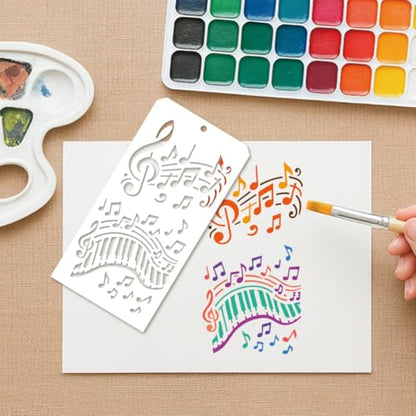 12 Sheets Musical Note Stencils for Painting, 12 Styles Reusable Musical Designs Drawing Templates Plastic Art PET Templates for Painting on Wall Wood Home Decor - style: Music