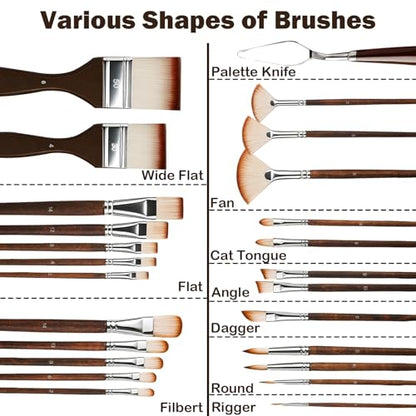 25pcs Paint Brush Set, Acrylic Paint Brushes, Professional Artist Series with Paint Spatula and Cloth Roll for Acrylic Painting, Oil, Watercolor, Gouache Face Painting, Complete Range of Sizes