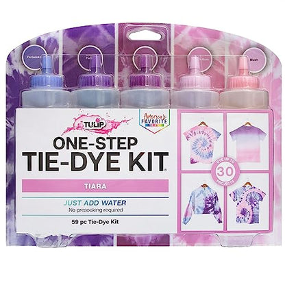 Tulip One-Step Tie-Dye Kit Tiara, Party Activity, Permanent & Vibrant Fabric Dye, Easy Clean-up, Makes 10 Bottles, Includes 5 Bonus Refill Packs, 8 Fun Techniques Included, Pink and Purple Colors - color: Tiara