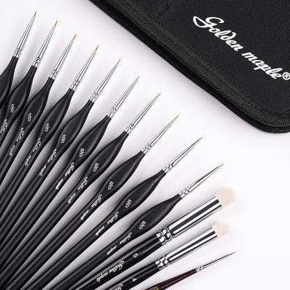 Detailing Brush Set - Golden Maple 13pcs Miniature Paint Brushes and Dry Brush Set for Fine Detail Paint, Acrylic Painting, Watercolor, Oil, Models
