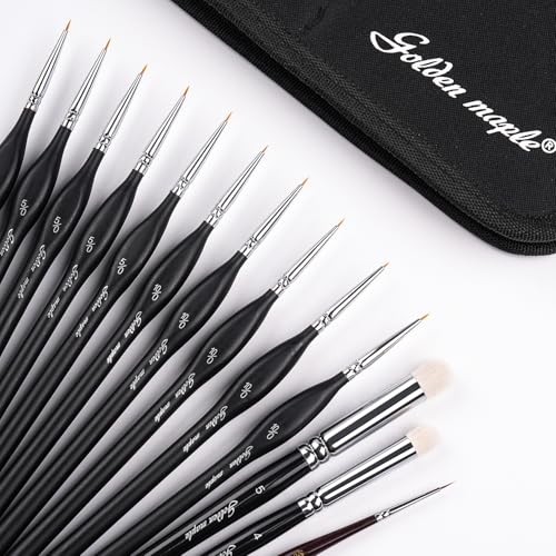 Detailing Brush Set - Golden Maple 13pcs Miniature Paint Brushes and Dry Brush Set for Fine Detail Paint, Acrylic Painting, Watercolor, Oil, Models