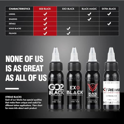 Xtreme Tattoo Ink, Versatile Medium Viscosity for Precision Tattooing, Rich Hue, Quick Healing, Acrylic-Free, Water Based and Premium Quality, Ready-to-Use Tattoo Ink (Extra Black, 2 oz) - color: Extra Black, size: 2 oz