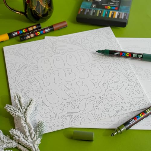 POSCA Canvas Paint by Number Kit, Boho - 8 Acrylic Markers with 2 Pre-Drawn Canvases - Gift Set for Artists, Adults and Kids - color: Boho