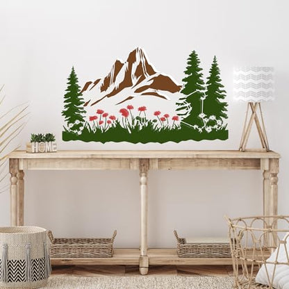 Sitsink Forest Stencils for Painting on Wood - Reusable Reindeer Mountain Scenery Stencils for Crafts Decorating Wall Fence Door Garden Fabric - style: forest