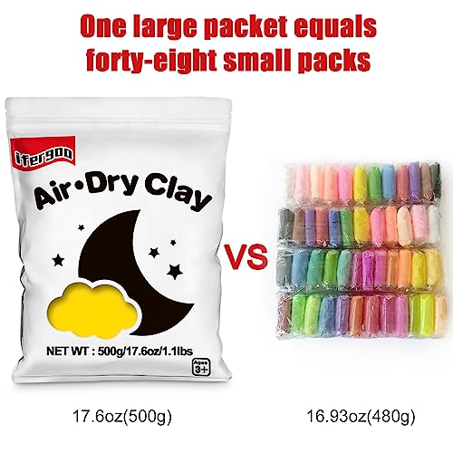 ifergoo Yellow Air Dry Clay - Moldable Cosplay, DIY Creative Modeling Clay for School Arts & Craft Project, Fake Bake, Slime Supplies, Super Light Magic Foam Molding Clay, Soft, No-Sticky, 1.1LBS/500G - color: Yellow/500g