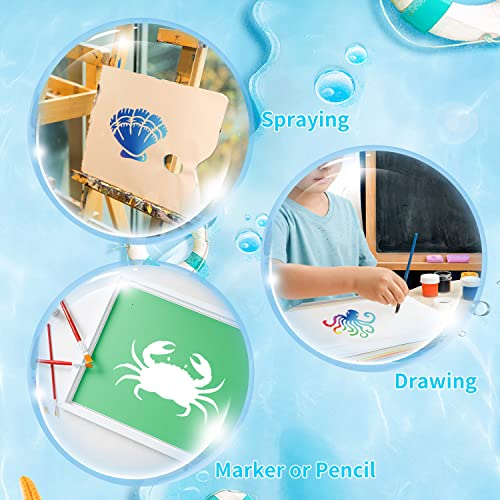 64 Pieces Stencils for Painting, Small Reusable Sea Life Mermaid Stencil, Art Craft Template for Painting on Wood, Wall, Fabric, Rock, Chalkboard, Sign, DIY Art Scrapbook Projects(Ocean) - style: Ocean