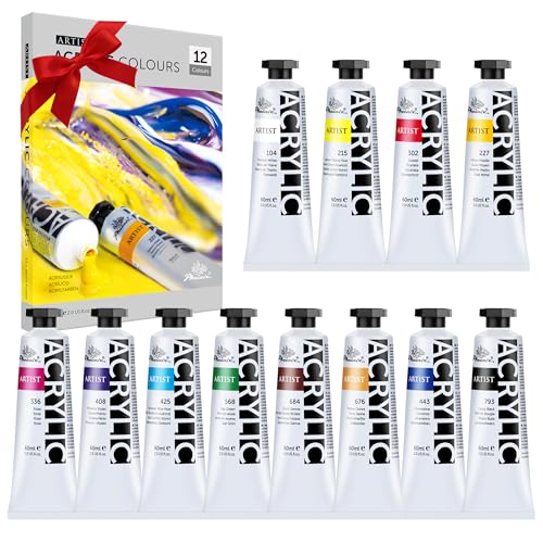 PHOENIX Heavy Body Acrylic Paint, 2 Oz. x 12 Tubes | Slow Drying Speed, Thick Art Paints, For Adults, Artists, Professionals - color: 12 x 2 Fl Oz