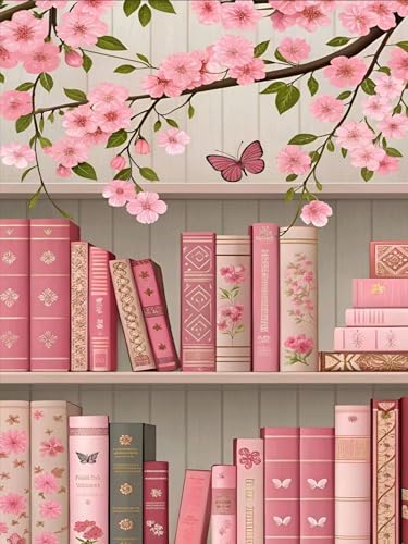 WPYTNM 5D Adult Book Diamond Painting Set. Beginner's Flower Bookshelf. Diamond Decorative Dot Painting Set. Gemstone Art Painting Set. DIY Creative Set. Size: 12 x 16 inches - color: Red