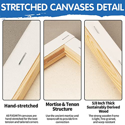 FIXSMITH 24 Pack Stretched Canvases, Multi Pack - 4x4, 5x7, 8x10, 9x12, 11x14, 12x16, Round Canvas 12x12, 8x8 (3 of Each), 100% Cotton, Primed Canvases for Acrylic, Oil, Wet or Dry Art Media… - size: Multipack-24 PK