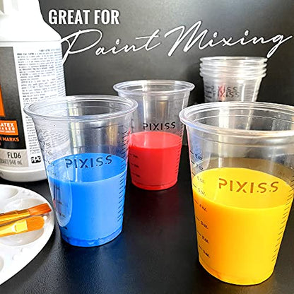 Disposable Epoxy Resin Mixing Cups with Measurements (20-Pack) Pixiss Mixing Cups for Epoxy Resin, Epoxy Mixing Containers, Epoxy Cups For Epoxy Measuring Cups - 20 Resin Mixing Sticks - size: 20 x 10-Ounce
