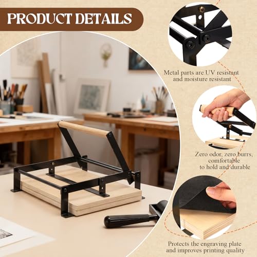 A4 Black Printing Linocut Hand Lever Press Machine with Rollers and Felt Pads for Lino Cuts, Cutting Printing, Linoleum Blocks Printmaking Tools Kit for Students, Beginners and Kids Crafts - size: A4