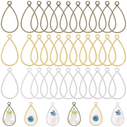 Gartful Open Bezels for Resin Jewelry Making, Hollow Frame Pendants with Jump Rings, Craft Bezels for Necklace, Earrings - style: Water Drop - 30PCS