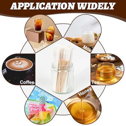 ANTETOK 100Pcs Wooden Coffee Stirrers Paper Wrapped 4.3Inch,Individually Wrapped Disposable Coffee Stir Sticks for Coffee,Tea,Cocktail and Hot Chocolate - size: 4.3Inch-100pcs(Wrapped)