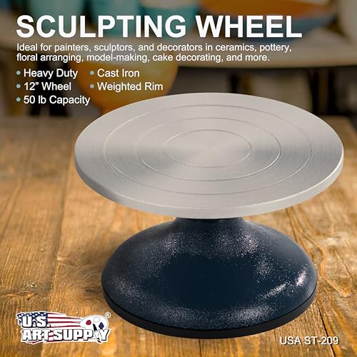 US Art Supply® 7” Diameter Sculpting Wheel- Heavy Duty All Metal Construction & Turntable with Ball Bearings