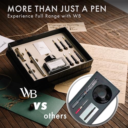 Wordsworth & Black Calligraphy Pen Gift Set, Includes Bottle, 6 Cartridges, Refill Converter, 6 Replacement Nibs, Premium Package, Journaling, Smooth Writing Pens [Silver Gold] - color: Silver Gold