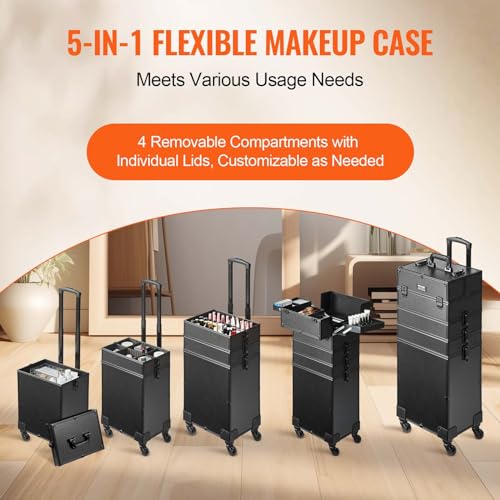 VEVOR Makeup Train Case Professional Makeup Storage Organizer Box Make Up Carrier for Women and Girls - style: 5-in-1 Makeup Case