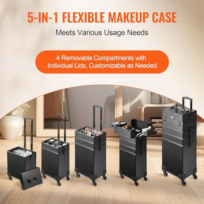 VEVOR Makeup Train Case Professional Makeup Storage Organizer Box Make Up Carrier for Women and Girls - style: 5-in-1 Makeup Case