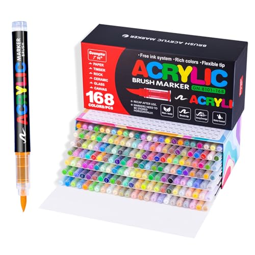 Guangna Acrylic Paint Markers,168 Colors with Direct-Liquid Ink Control System, Professional-Grade Paint Pen for Rock Painting, Canvas, Glass, Plastic, Fabric & Creative Crafts - color: 168 Colors