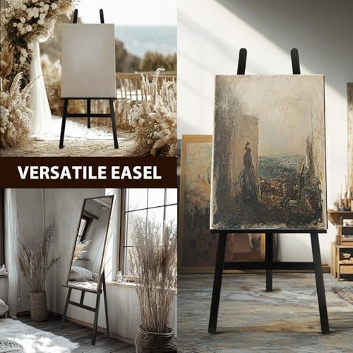 Large A-Frame Wooden Painting Display Black Easel, Large Adjustable Pine Wood Standing Easel Holding Canvas Up to 60'', Solid Wood for Display, Wedding Sign or Painting-Black - style: Black