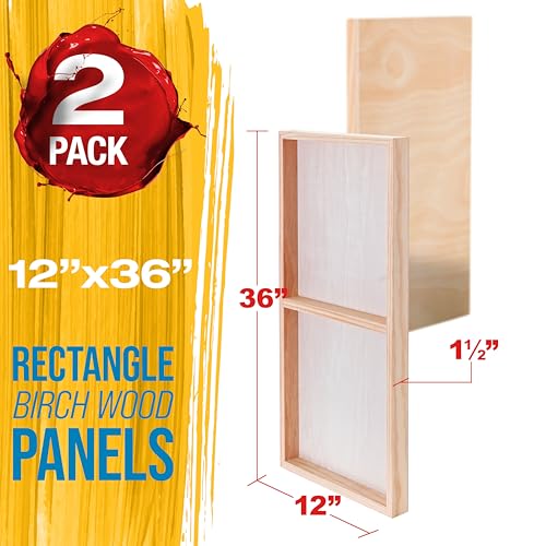 U.S. Art Supply 12" x 36" Birch Wood Paint Pouring Panel Boards, Gallery 1-1/2" Deep Cradle (Pack of 2) - Artist Depth Wooden Wall Canvases - Painting Mixed-Media Craft, Acrylic, Oil, Encaustic - size: 12" x 36"