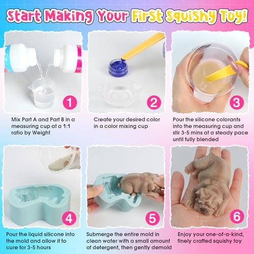 ResinAngel 16 Pcs Taba Squishy Kit 64OZ,1:1 AB Liquid Silicone Gel,FuFu Squishy Maker Kit with Mold,Silicone Rubber Squishy Toys for Stress Relief,Entertainment,Party Favors,Birthday,Christmas Gift