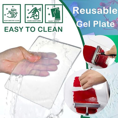 Reusable Gel Printing Plate - 5" X 7" Gel Plate with Press Rubber，No Aging and Bubbling Gel Printing Plate, Printmaking for Card Making, Arts and Crafts, Scrapbooking and Journaling
