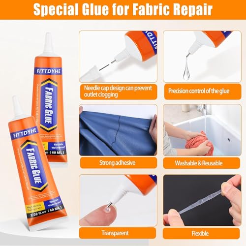 3Pcs Fabric Glue Permanent, 60 ML Washable Clear Clothing Glue, Super Fabric Glue for Rhinestones, Patches, Clothes, Denim, Leather, Polyester, Fabrics, Doll Repair, Flannel, Cotton - size: 3 count
