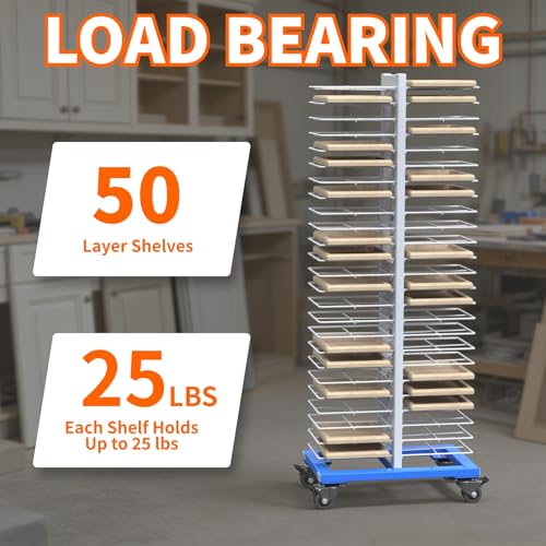 Paint Drying Rack, 50-Tier Heavy-Duty Steel Painting Drying Rack for Cabinet Doors, Locking Casters, 25 lbs Per Shelf, Space-Saving Design for Paint Shops & Woodworking