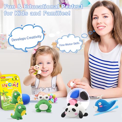 Air Dry Clay Kit for Kids: 12 Animals Modeling Magic Clay Set with Sculpting Tools and Tutorials Safe Non-Toxic & Light Soft DIY Art Craft Molding Clay School Class Home Party Gifts for Boys Girls