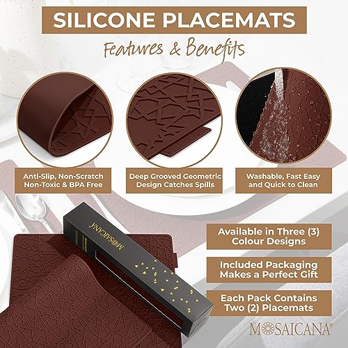 Modern Silicone Placemat Set of 2- Table Protector for Dining Room Table, Kitchen, Craft Mat- Non-Toxic, Anti-Slip, Dishwasher Safe, BPA Free, Heat Resistant - (Maroon) - color: Red