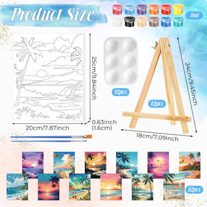 Zhanmai 72 Pcs 12 Sets Sip and Paint Kit Pre Drawn Canvas for Painting 8" x 10" Paint Party Canvas Painting Pre Printed Canvases for Party Favor DIY Virtual Adult's Date Night(Hawaii Landscape) - style: Beach Scenery