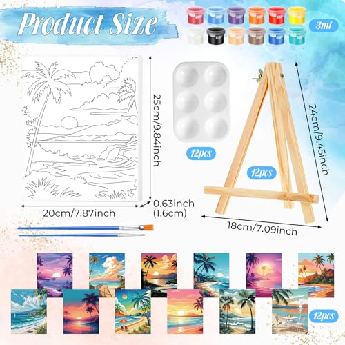 Zhanmai 72 Pcs 12 Sets Sip and Paint Kit Pre Drawn Canvas for Painting 8" x 10" Paint Party Canvas Painting Pre Printed Canvases for Party Favor DIY Virtual Adult's Date Night(Hawaii Landscape) - style: Beach Scenery