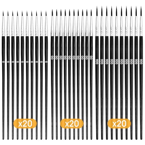60 PCS Fine Detail Paint Brushes Set, #0#00#000 Small Paint Brushes for Miniatures, Acrylics & Watercolor, Ultra Thin Paint Brush for Model Crafts, Touch up & Paint by Numbers