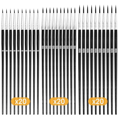60 PCS Fine Detail Paint Brushes Set, #0#00#000 Small Paint Brushes for Miniatures, Acrylics & Watercolor, Ultra Thin Paint Brush for Model Crafts, Touch up & Paint by Numbers