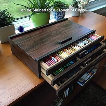 Creative Mark Pastel Storage Box, 3 Drawer Wood Box with Foam Lining, Sturdy and Stackable Art and Craft Supplies Storage Box for Artist Tools, Pens, Pencils and More, Natural Finish - size: 3 Drawer