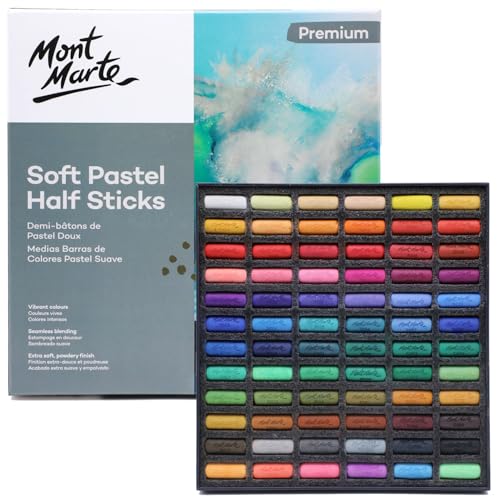 Mont Marte Soft Pastel Half Sticks 72pc, Pastels Art Supplies, Artist Quality Pastels, Extra Soft and Smooth Texture, Ideal for Professional Level Artwork - color: Premium Multicolor, size: 72 Count (Pack of 1)