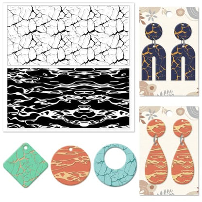 CHGCRAFT Natural Texture Polymer Clay Texture Sheets Cracks Water Pattern Silicone Texture Stamp Clay Modeling Pattern Pad Texture Sheets for Polymer Clay Making Earrings Jewelry - style: Cracks