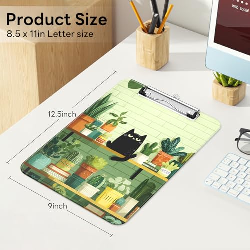 Plastic Cute Clipboard Low-Profile Metal Clip, A4 Letter Size 9 x 12.5 in, 8.5 x 11 Paper Clip Board for Teachers, Nurses, Classroom,Cafe Black Cat - color: Cafe Black Cat
