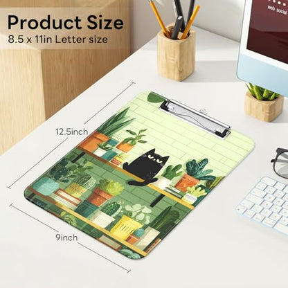 Plastic Cute Clipboard Low-Profile Metal Clip, A4 Letter Size 9 x 12.5 in, 8.5 x 11 Paper Clip Board for Teachers, Nurses, Classroom,Cafe Black Cat - color: Cafe Black Cat
