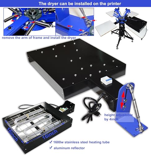 TECHTONGDA 4 Color 1 Station Screen Printing Press Kit Micro-Registration Function with Flash Dryer UV Exposure Unit Drying Cabinet Squeegee Mesh Frame Emulsion Scoop Coater Accessories